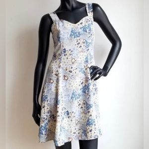 Vintage 90s blue and cream floral boho dress